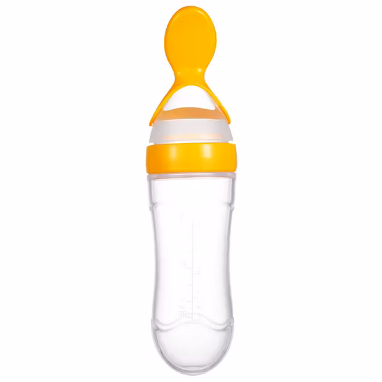 Food Rice Paste Spoon Silicone Baby Toddler Feeding Bottle with Spoon Food Cereal Squeeze Feeder